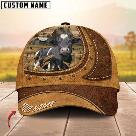 Uni Holstein On The Farm Customized Name Brown Leather Pattern Cap