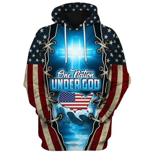 Uni Hand Of God American One Nation Under God Hoodies Men & Women, God 3D Printed Hoodie, Christian Apparel Hoodies