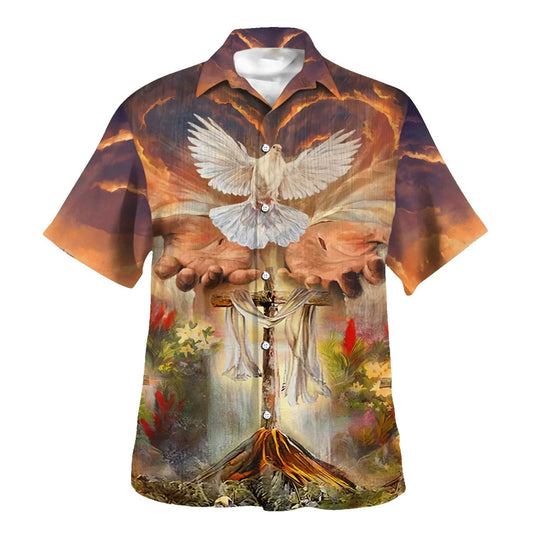 UniJames Hand Of God Holy Dove Cross Hawaiian Shirts For Men And Women - Christian Hawaiian Shirt - Hawaiian Summer Shirts