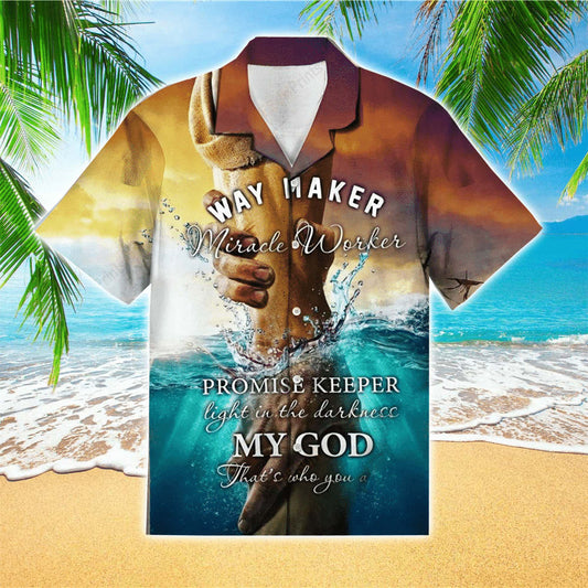 UniJames Hand Of Jesus Hawaiian Shirt - Way Maker Miracle Worker Jesus Hawaiian Shirt - Christian Hawaiian Shirts For Men & Women