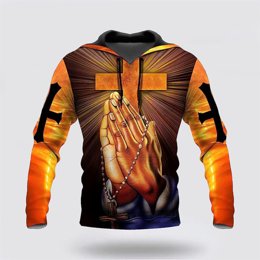 Uni Hand Pray Cross I Can Do All Things Through Christ 3D Hoodies For Women Men, God 3D Printed Hoodie, Christian Apparel Hoodies