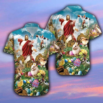 UniJames Happy Easter Jesus Is Risen Hawaiian Shirts - Christian Hawaiian Shirts For Men & Women