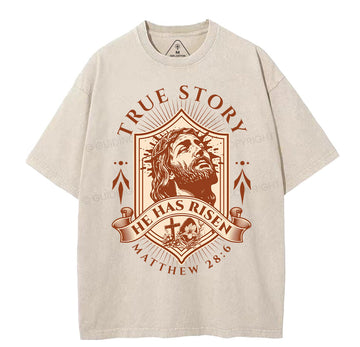He Has Risen Christian Washed TShirt  