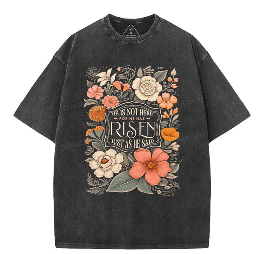 He Is Not Here He Is Risen Christian Washed T-Shirt Sale - GuidingCross