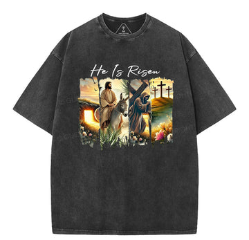He Is Risen Boho Christian Washed T-Shirt Sale - GuidingCross