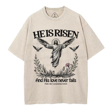He Is Risen Christian Washed TShirt  