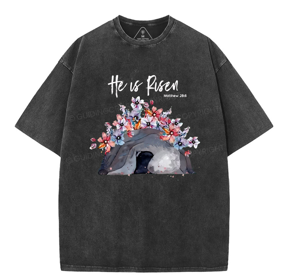 He Is Risen Flower Christian Washed T-Shirt Sale - GuidingCross