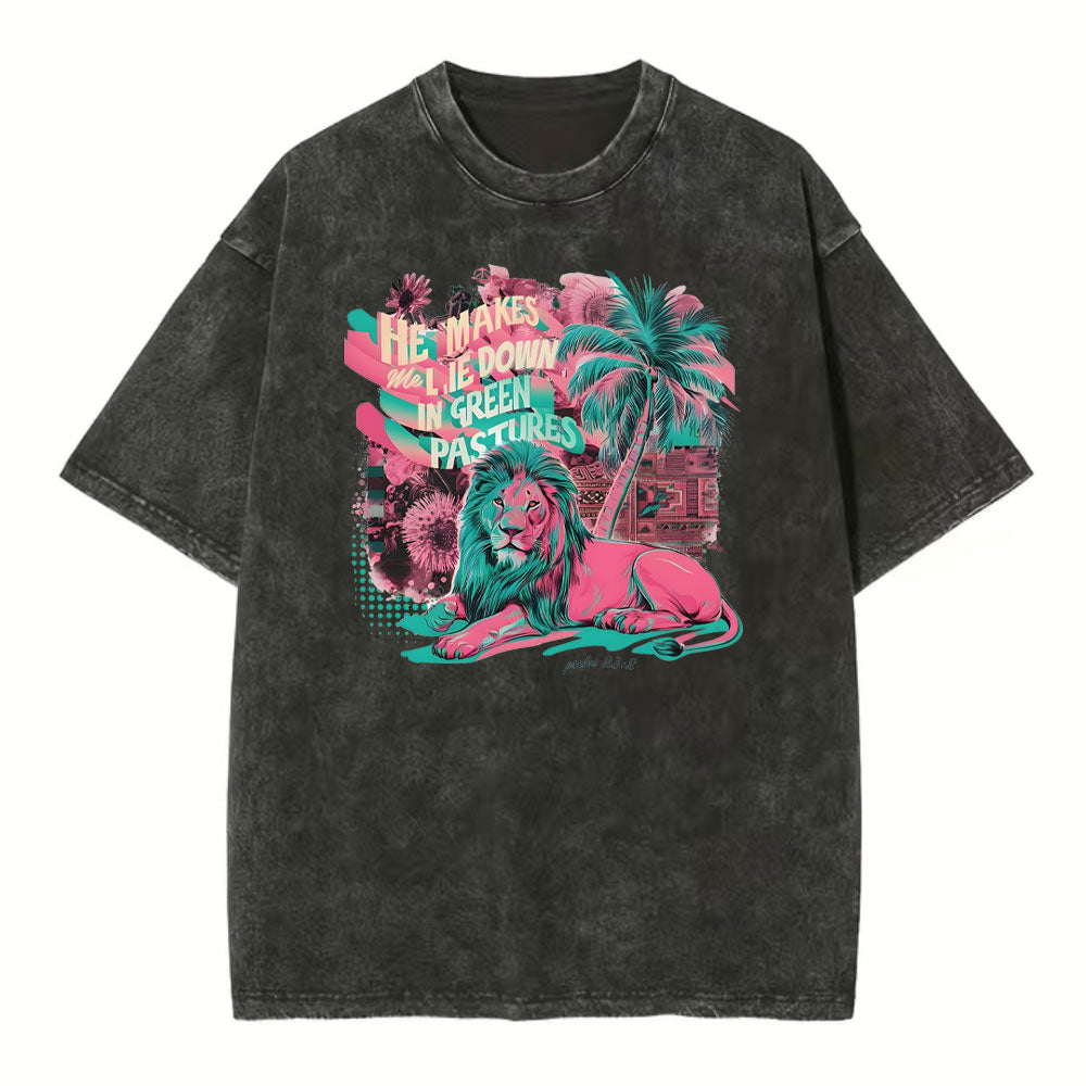 He Makes Me Lie Down In Green Pastures Christian Washed TShirt  