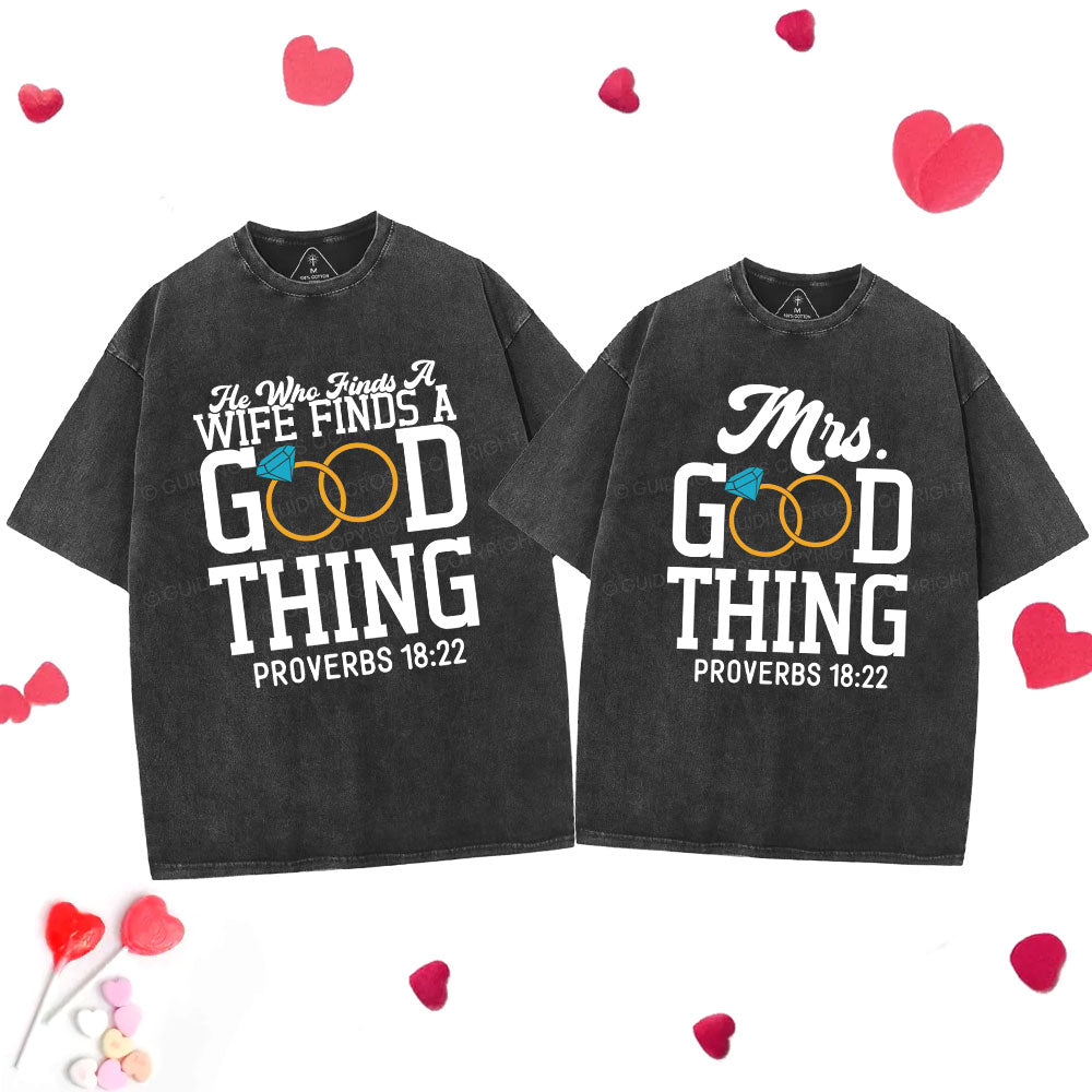He Who Finds A Wife Find A Good Thing Christian Couple Washed T-Shirt Sale - GuidingCross