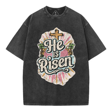 He Is Risen Christian Washed TShirt  