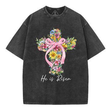 He Is Risen Christian Washed TShirt  