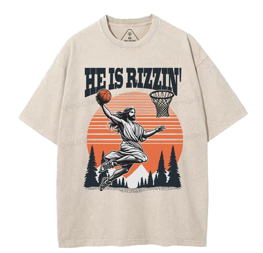 He is Rizzin Jesus Chrsitian Washed T-Shirt Sale - GuidingCross