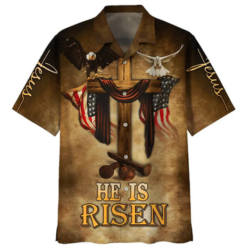 UniJames He Is Risen Eagle Cross Hawaiian Shirts - Christian Hawaiian Shirt - Hawaiian Summer Shirts