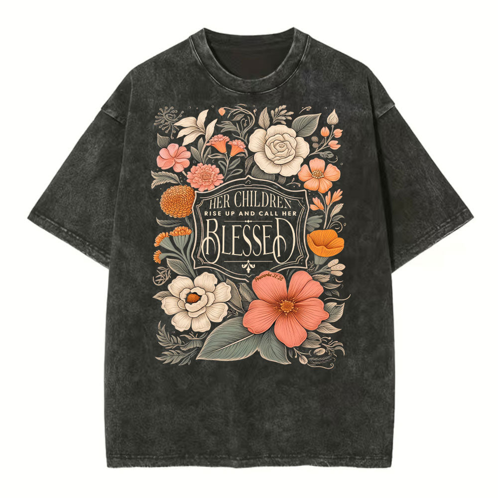 Her Children Rise Up And Call Her Blessed Christian Washed T-Shirt Sale - GuidingCross