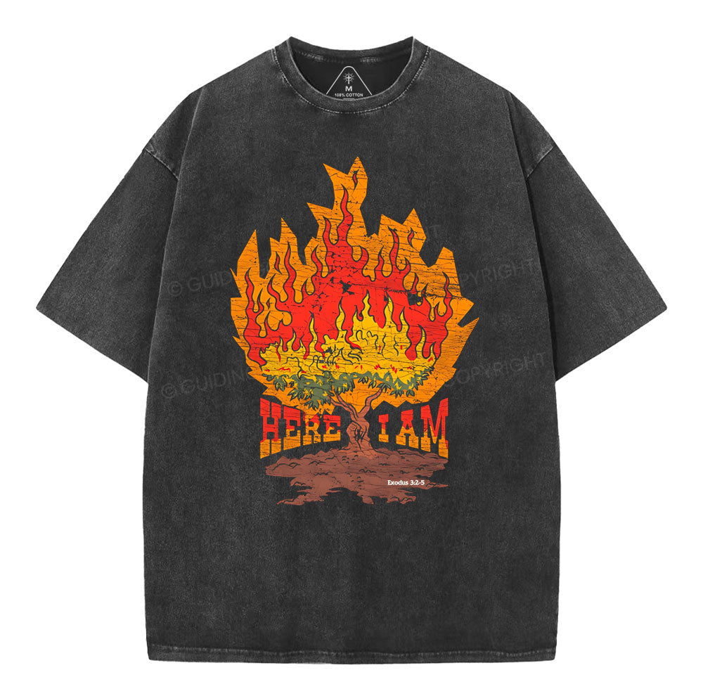 Here I Am Christian Washed T-Shirt Sale - GuidingCross