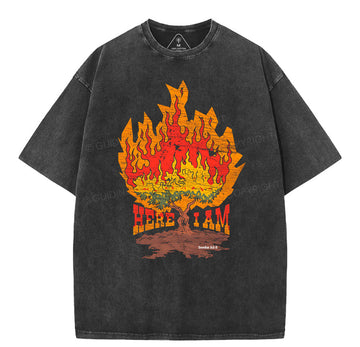 Here I Am Christian Washed T-Shirt Sale - GuidingCross