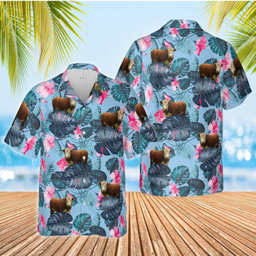 Unique Hereford Blue Hibiscus Hawaiian Shirt