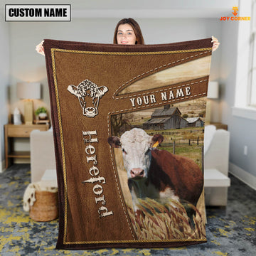 Uni Personalized Name Hereford Farm Leather Brown Blanket