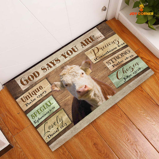 God Says You Are - Hereford Cattle Doormat