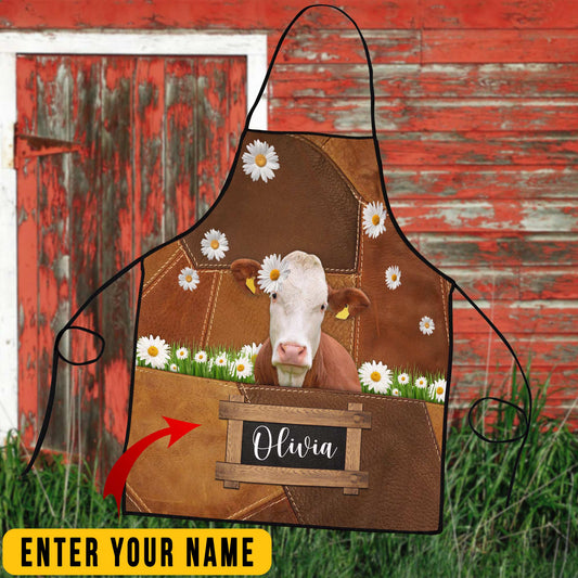Uni Personalized Name Hereford Cattle All Over Printed 3D Apron