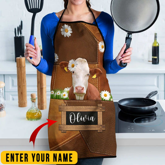 Uni Personalized Name Hereford Cattle All Over Printed 3D Apron