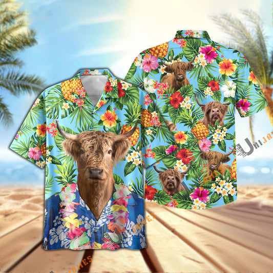 Uni Highland Summer Pineapple Chilling Hawaiian Shirt