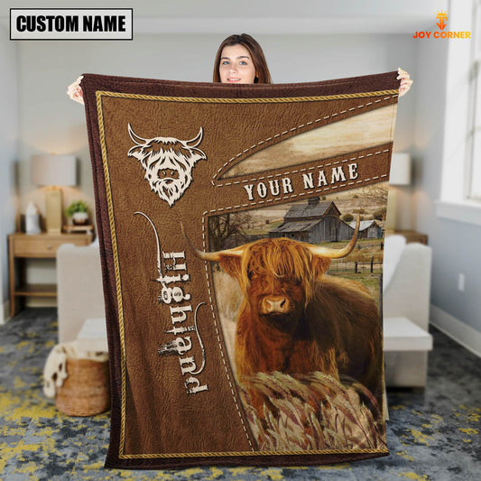 Uni Personalized Name Highland Farm Leather Brown Blanket