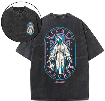 Highly Favored Christian Washed T-Shirt Sale - GuidingCross