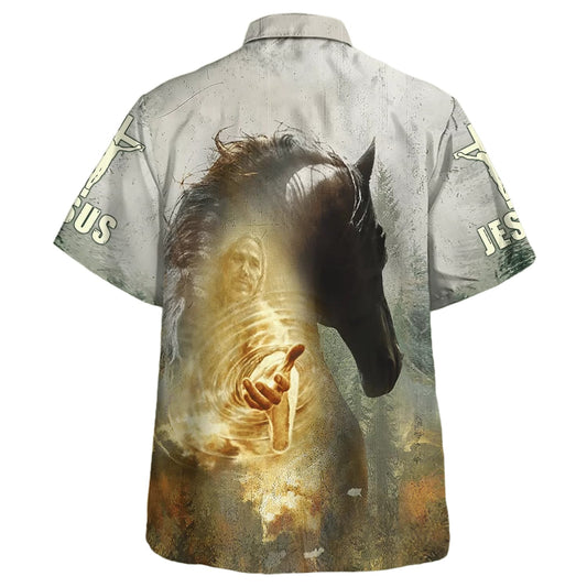 UniJames Horse And Jesus Faith Over Fear Hawaiian Shirt - Christian Hawaiian Shirt - Religious Hawaiian Shirts