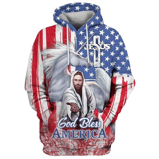 Uni Horse With Jesus Hand One Nation Under God 3D Hoodie