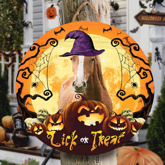 Uni Horse Lick Or Treat Round Wooden Sign