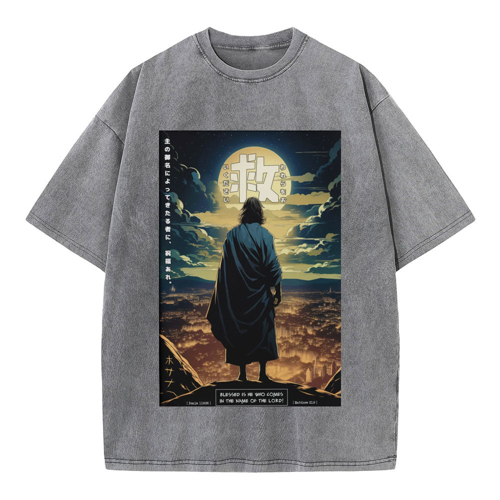 Blessed Is He Jesus Christian Washed TShirt  