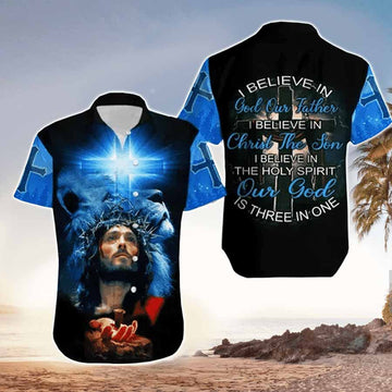 UniJames I Believe In God Our Father Jesus Hawaiian Shirt - Christian Hawaiin Shirt For Men & Women