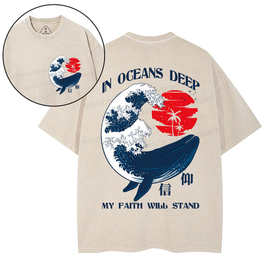 In Oceans Deep My Faith Will Stand Whale Christian Washed T-Shirt Sale - GuidingCross