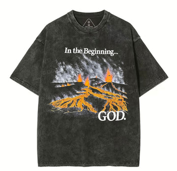In The Beginning God Christian Washed TShirt  