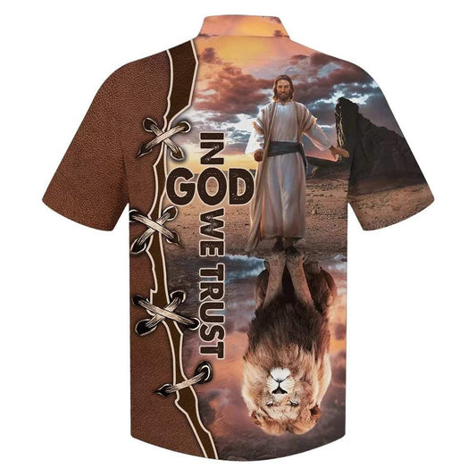 Unique In God We Trust Jesus And Lion Hawaiian Shirt