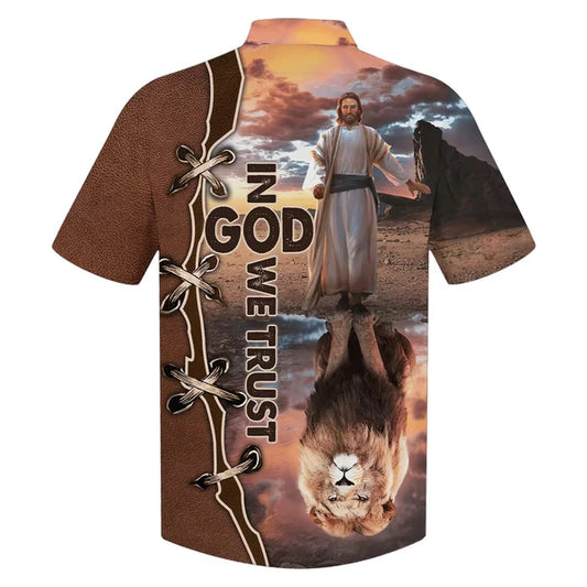 UniJames In God We Trust Jesus And Lion Hawaiian Shirts - Christian Hawaiian Shirt - Hawaiian Shirts For Men