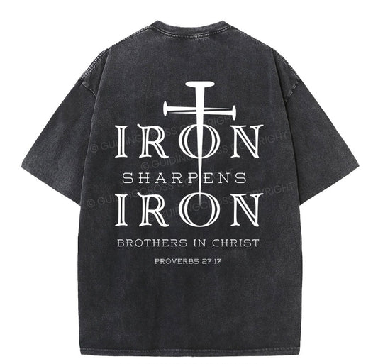 Iron Sharpens Iron Christian Washed T-Shirt Sale - GuidingCross