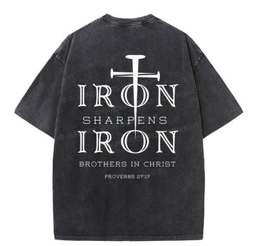 Iron Sharpens Iron Christian Washed T-Shirt Sale - GuidingCross