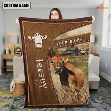 Uni Personalized Name Jersey Farm Leather Brown Blanket