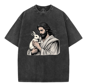 Jesus And Rabbit Easter Christian Washed T-Shirt Sale - GuidingCross
