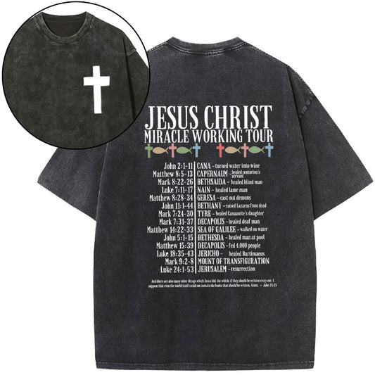Jesus Chrsit Miracle Working Tour Christian Washed T-Shirt Sale - GuidingCross