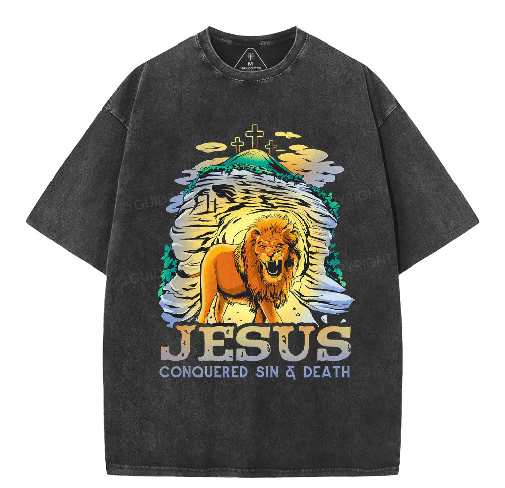 Jesus Conquered Sins And Death Christian Washed TShirt  