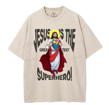 Jesus Is The Greatest Superhero Christian Washed TShirt  