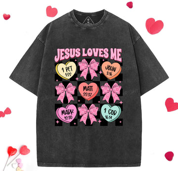 Jesus Loves Me Valentine Christian Washed TShirt  
