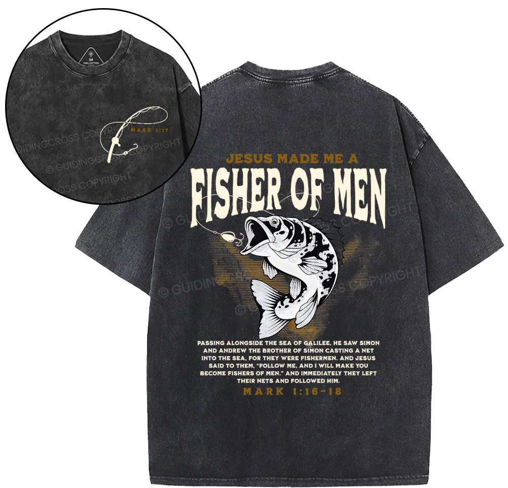 Jesus Made Me Fish Of Men Christian Washed T-Shirt Sale - GuidingCross