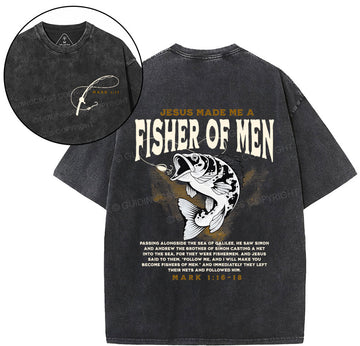 Jesus Made Me Fish Of Men Christian Washed T-Shirt Sale - GuidingCross