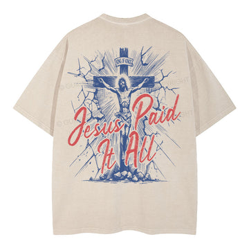 Jesus Paid It All Christian Washed T-Shirt Sale - GuidingCross