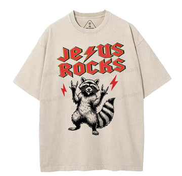 Jesus Rocks  Christian Washed T-Shirt Sale - GuidingCross