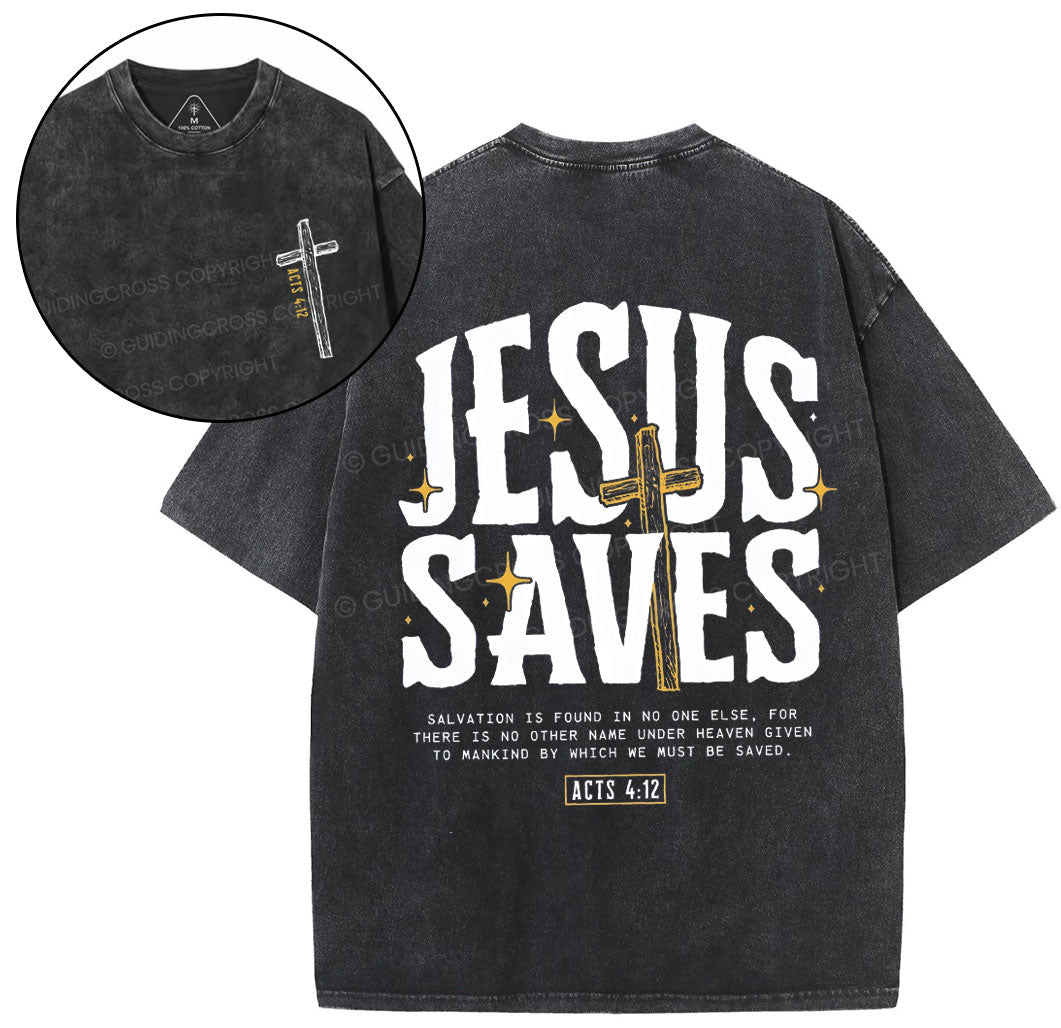 Jesus Saves Chirstian Washed T-Shirt Sale - GuidingCross